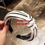 Diadema de tela con nudo cruzado, Diademas de nudo cruzado con estampado de lunas y flores